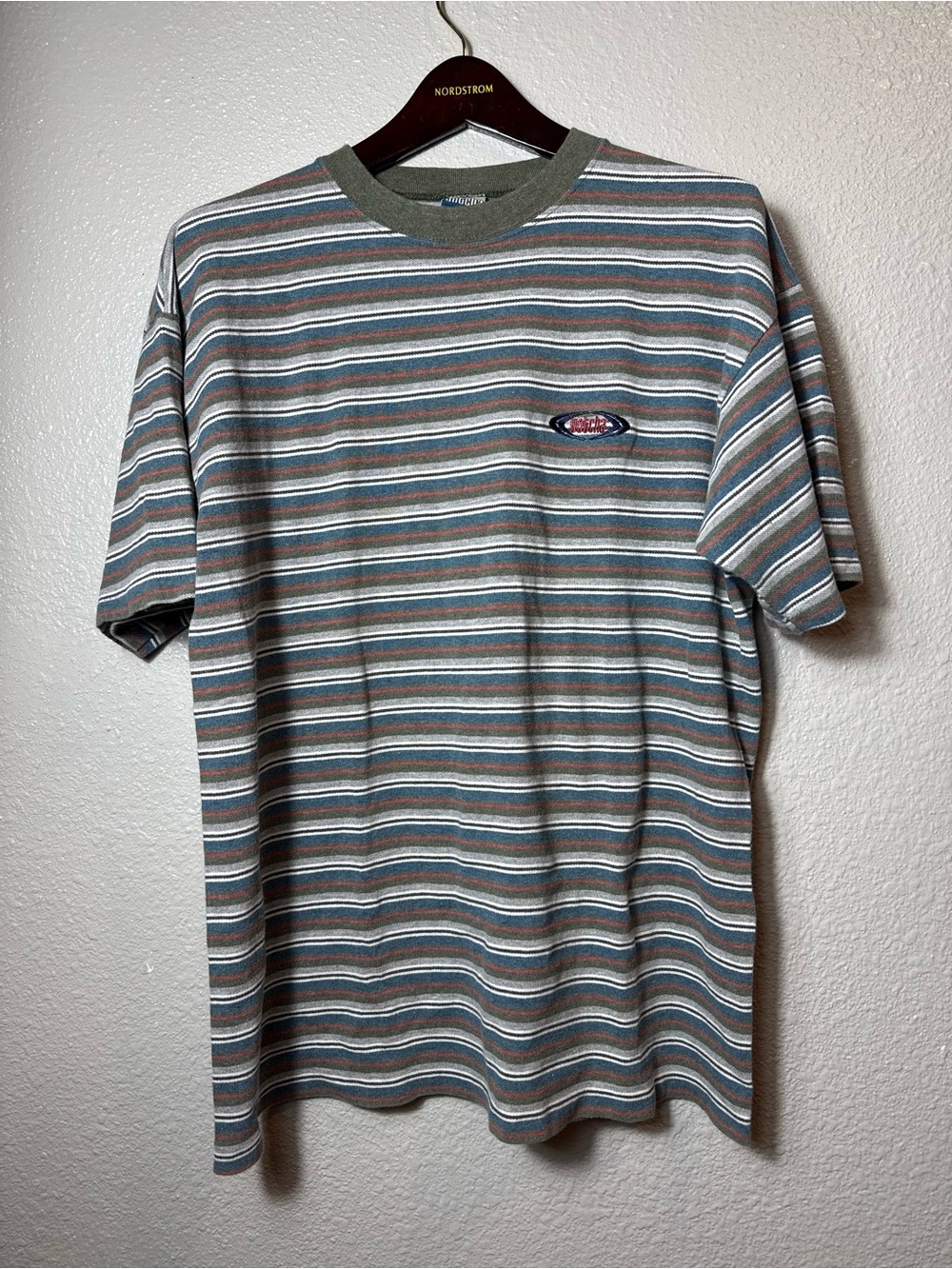 Vintage Gotcha Men’s L Striped Surf T-Shirt USA Made 100%Cotton Embroidered Logo